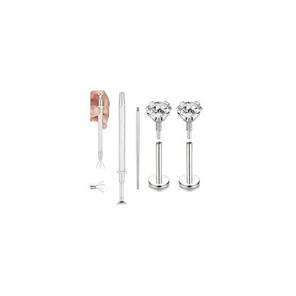 20G Internal Thread Cartilage Earrings Studs Surgical Steel Nose Rings Stud | Flat Back Stud Piercing Jewelry for Tragus/Helix/Conch/Medusa/Lip/Labret - color: BL:8mm;CZ:4mm