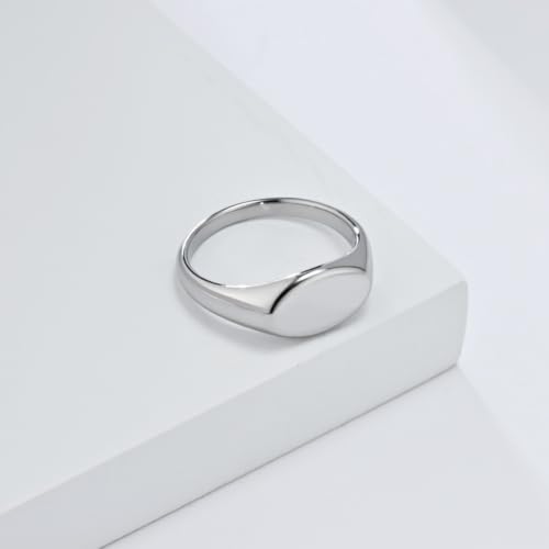 PAURO Women Oval Shape Signet Ring Geometric Style | Stainless Steel Oval-shape Signet Style for Women,Classical Simple Plain Wedding Engagement Statement Ring - color: Silver