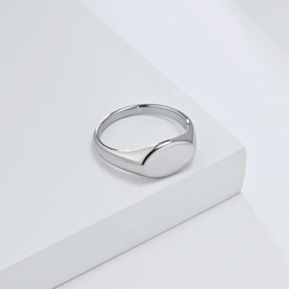 PAURO Women Oval Shape Signet Ring Geometric Style | Stainless Steel Oval-shape Signet Style for Women,Classical Simple Plain Wedding Engagement Statement Ring - color: Silver