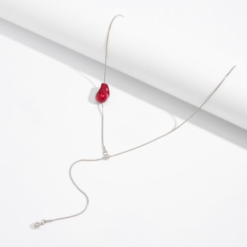 Minimalism Long Chain Y-necklace for Women Fashion Irregular Pendant Adjustable Statement Collarbone Necklace Simple Sweater Chain Holiday Jewelry Gifts - color: Red