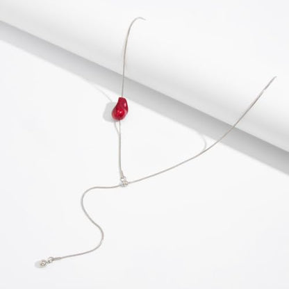 Minimalism Long Chain Y-necklace for Women Fashion Irregular Pendant Adjustable Statement Collarbone Necklace Simple Sweater Chain Holiday Jewelry Gifts - color: Red