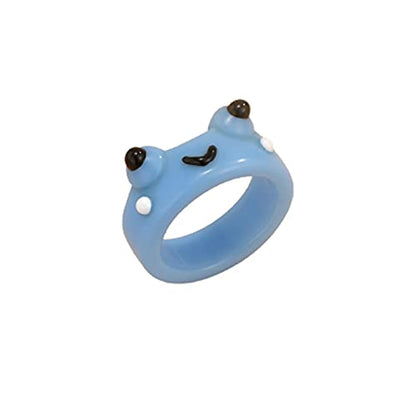 Cute Frog Chick Resin Acrylic Ring Cartoon Geometric Irregular Animal Stackable Finger Ring for Women Simple Animal Aesthetic Friendship Jewelry-frog blue
