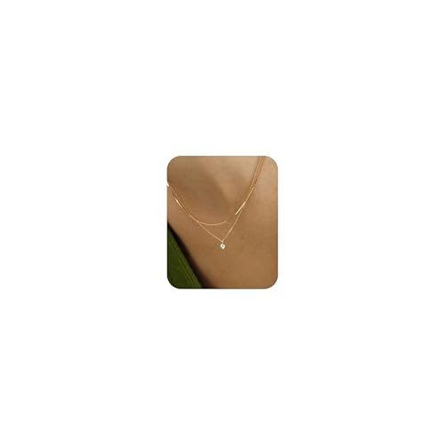Layered Choker Necklace for Women Stackable Chain Dainty Zircon Pendant Set | 2PCS, Silver/14K Gold Plated, Box/Ball/Rope/Lip chain, Layering Diamond Cut CZ Pendant, Dainty Thin Chain, Trendy Prom Gift - color: Gold, style: Style 02