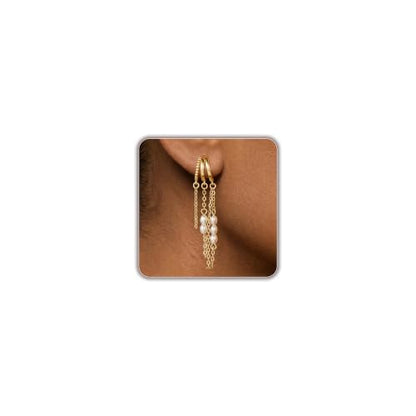 14K Gold Plated Dangle Earrings for Women, Dainty Hoop Huggie Studs, Long Hanging Tassel Chain Multi Pierced Ear Stacking Jewelry Gifts - color: Pearl Dangle-Gold