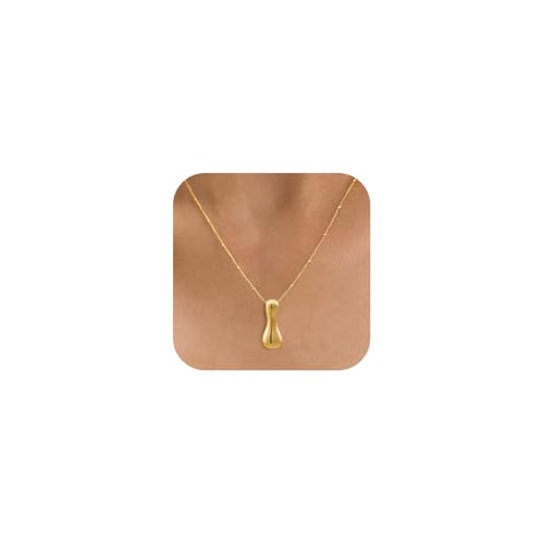 Bheop Initial Necklace for Women, Gold Silver A-Z Bubble Letter Necklace | Chunky Personalized Monogram Name Pendant, Cute Balloon Charm, Dainty Beaded Chain, Trendy Jewelry Gifts, Non Tarnish - color: Gold, style: I