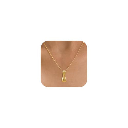 Bheop Initial Necklace for Women, Gold Silver A-Z Bubble Letter Necklace | Chunky Personalized Monogram Name Pendant, Cute Balloon Charm, Dainty Beaded Chain, Trendy Jewelry Gifts, Non Tarnish - color: Gold, style: I