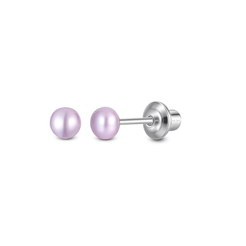 Pearl Screw Back Stud Earrings, 925 Sterling Silver Hypoallergenic - color: Purple, size: 4mm-Medium