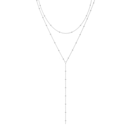 Foxgirl Lariat Gold Necklace for Women, Dainty Long Necklace 14k Gold Plated/Silver Y-Shaped Pendant Necklace Trendy Layered Cz Beaded Chain Drop Necklaces Simple Gold Jewelry For Women Gift - color: Y Small Layered Satellite-SL