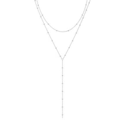 Foxgirl Lariat Gold Necklace for Women, Dainty Long Necklace 14k Gold Plated/Silver Y-Shaped Pendant Necklace Trendy Layered Cz Beaded Chain Drop Necklaces Simple Gold Jewelry For Women Gift - color: Y Small Layered Satellite-SL