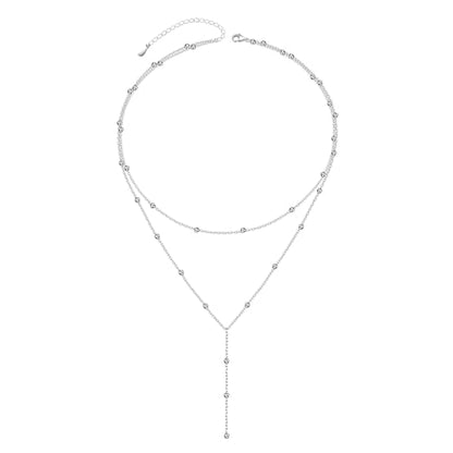 FLYOW Layered Necklace S925 Sterling Silver Y Shaped Jewelry - style: Beads Style