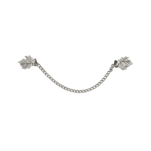 Silver Leaf Collar Clip Brooches Lapel Pin for Women Girls Vintage Retro Leaves Tassel Chain Dangle Drop Sweater Cardigan Breastpin Shawl Decoration Lightweight Dress Accessories Christmas Holiday