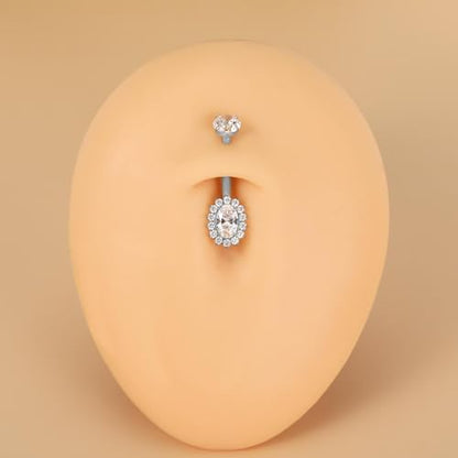 Gold Belly Button Ring, Titanium Dangle Floating Navel Piercing Jewelry - color: Silver-Oval-10mm