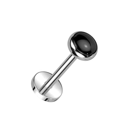 Pierced Owl 18GA ASTM F-136 Implant Grade Titanium Threadless Push-In Bezel Set Natural Stone Flat Back Stud - style: Black Onyx