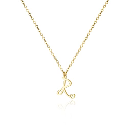 Tewiky Initial Necklace for Women-14k Gold Plated Dainty Letter Necklaces | Trendy Cute Custom Personalized Monogram Necklaces - color: gold, style: R