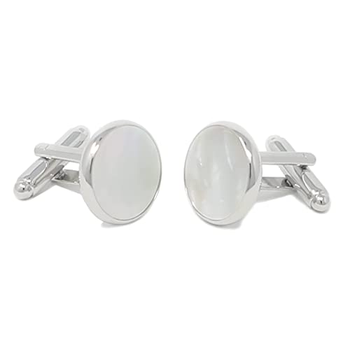 Mother Of Pearl Cufflinks With Box Men Classic White Stone Cuff Links Wedding Groom Gift - style: Round B