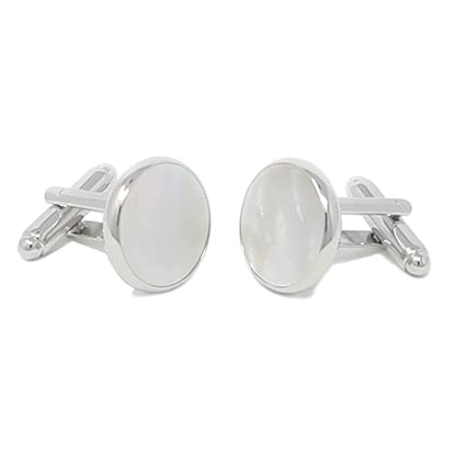 Mother Of Pearl Cufflinks With Box Men Classic White Stone Cuff Links Wedding Groom Gift - style: Round B