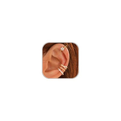 LOLIAS 4 Pairs Ear Cuffs Non Piercing - 14K Gold Plated Ear Cuff Earrings for Women Ear Cuff for Non Pierced Ears Clip on Cartilage Earring Adjustable Fake Earrings Set - style: Flowers -14K Gold Plated