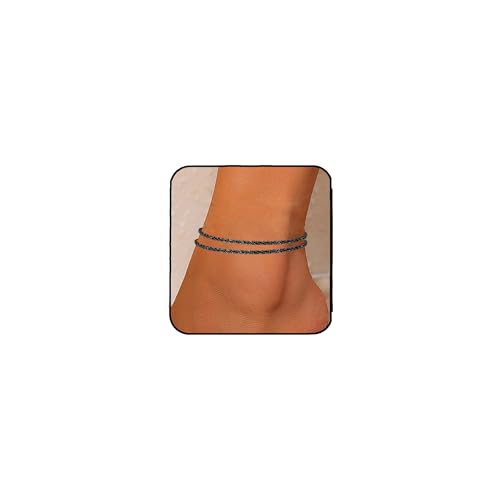 Nanafast Women's Ankle Bracelets, Sparkling Multi-layer Anklet Bracelets for Women, Adjustable Shiny Gold/Silver Anklets for Women, Beach Cute Anklets Jewelry for Summer - color: Black