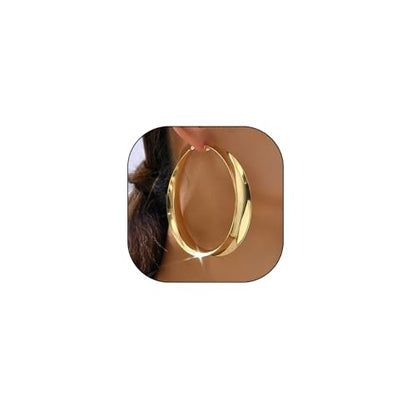 Big Gold Chunky Hoops Earrings for Women Trendy Large Wide Post Thick Drop Dangle Earrings Minimalist Statement Earrings Party Jewelry Gift - color: Big-Gold
