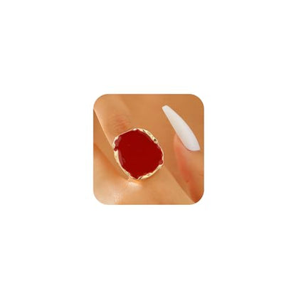Chunky Gold Big Black CZ Enamel Drip Rings for Women Statement, Unique Large Crystal Silver Cocktail Ring Set Punk Geometric Jewelry Accessories Gifts - color: Red 2
