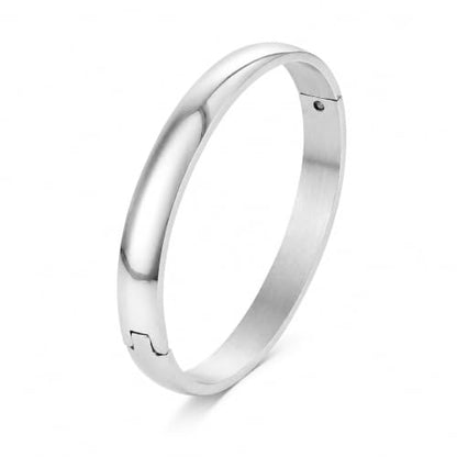 Stainless Steel Cuff Bracelet for Women, Polished Oval Open Bangle Bracelet, Minimalist Jewelry - color: Silver-8mm