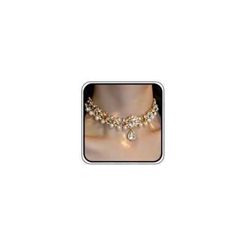 Bohemia Rhinestone Crystal Necklace Pearl Choker Wedding Jewelry Bridal Diamond Pendant for Women - color: gold