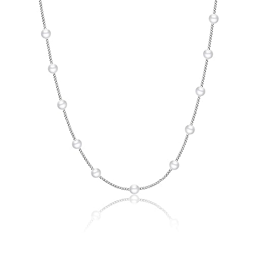 Kyerlyn Dainty Pearl Pendant Necklaces for Women 14K Gold Plated Handmade Layered Pearl Chain Necklace Delicate Layered Pearl Necklace Everyday Jewelry Gift - color: Satellite Pearl-Silver