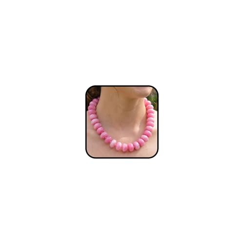 Chunky Acrylic Beaded Necklace for Women, Boho Oversized Disc Fake Turquoise Resin Bead Chain Statement Choker Lightweight Adjustable Summer Beach Jewelry Gift - color: Oversize Disc Pink