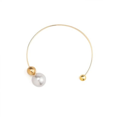 14K Gold Plated Large Pearl Open Necklace for Women | Simple Statement Pearl Open Geometric Bead Choker Necklace Modern Party Anniversary Club Jewelry Gifts - color: Gold
