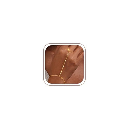 Eaciy 3PCS Gold Hand Chain Bracelets for Women, 18K Gold Plated Dainty Stackable Hand Chain Bracelet Ring Gold Bracelets for Women Trendy Gold Jewelry Set - color: 01-Gold-Pearl-Hand Chain