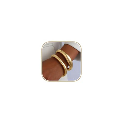 2pcs Gold Bangle Bracelets for Women, Trendy Hinged Cuff Open Wide Chunky Gold Bracelet Stack Arm Cuff Jewelry for Women - color: A-Gold Bangles