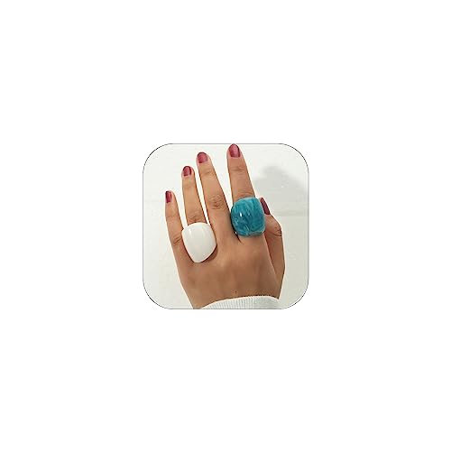 Resin Chunky Rings for Women Multicolor Acrylic Plastic Rings Set Cute Trendy Aesthetic Y2k Statement Rings Thick Dome Heart Knuckle Finger Jewelry - color: White+Blue