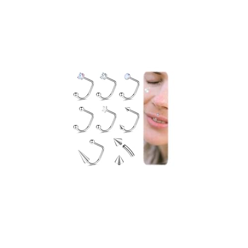 ZS 7Pcs Stainless Steel Star Opal CZ Lip Rings Hoops Piercing, 16G C-shape U-shape Lip Rings, Internally Threaded Cartilage Helix Daith Earrings Jewelry for Women Men - color: U-shape Lip Rings, size: diameter:10mm
