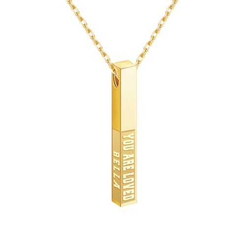 Personalized 3D Vertical Bar Necklace, Custom Necklace Engraved with Any Name Pendant Jewelry Mothers Day Gift - color: Gold-Style 2