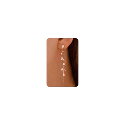 Dangle Earrings for Women - 14K Gold/White Gold/Rose Gold Plated Butterfly Heart Star Hoop Chain Long Tassel Cubic Zirconia CZ Dangle Earrings - color: Rose gold CZ Twist