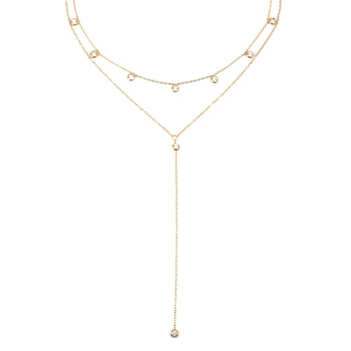 Fullpop Dainty Gold Necklaces for Women, 18k Gold Layered Lariat Necklace for Women Long Gold Choker Necklaces for Women Statement Diamond Heart Pendant Necklace Body Chain Jewelry for Women - style: Kind-Four