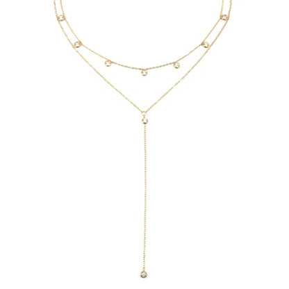 Fullpop Dainty Gold Necklaces for Women, 18k Gold Layered Lariat Necklace for Women Long Gold Choker Necklaces for Women Statement Diamond Heart Pendant Necklace Body Chain Jewelry for Women - style: Kind-Four