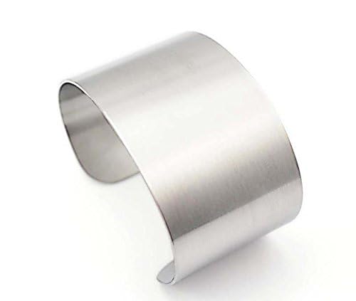 Silver Wide Grooved Cuff Bangle for Women Lady Stainless Steel Shiny Punk Bracelet - style: Bangle,Cuff,Simple