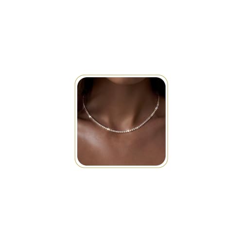 Tewiky Layered Necklaces for Women 14k Gold Plated Chain Necklace Set | Chunky Herringbone/Snake/Rope/Box/Cuban Link Chain for Women, Layering Stack Choker Necklace, Dainty Jewelry Set Non Tarnish - color: Tennis Necklace Gold