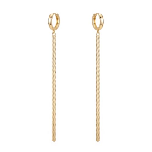 Gold Hoop Earrings for Women Long Dangle Chain Duster Earrings | 14K Gold Plated Small Huggie Hoops Hypoallergenic Long Chain Earrings Lightweight Drop Earrings for Everyday Wear Jewelry