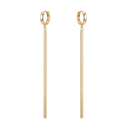 Gold Hoop Earrings for Women Long Dangle Chain Duster Earrings | 14K Gold Plated Small Huggie Hoops Hypoallergenic Long Chain Earrings Lightweight Drop Earrings for Everyday Wear Jewelry