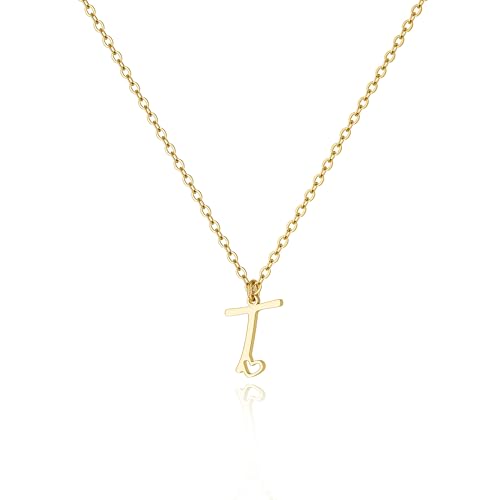 Tewiky Initial Necklace for Women-14k Gold Plated Dainty Letter Necklaces | Trendy Cute Custom Personalized Monogram Necklaces - color: gold, style: T