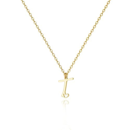Tewiky Initial Necklace for Women-14k Gold Plated Dainty Letter Necklaces | Trendy Cute Custom Personalized Monogram Necklaces - color: gold, style: T