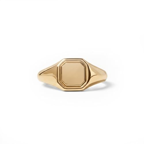 Visoka Men's Personalized Gold Signet Ring Custom Initial - Octagon Engraved Pinky Ring for Men, Stainless Steel Gold Plated, Statement Ring Gift for Boyfriend Groomsmen