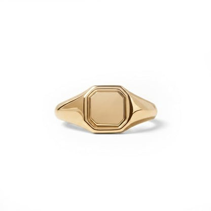 Visoka Men's Personalized Gold Signet Ring Custom Initial - Octagon Engraved Pinky Ring for Men, Stainless Steel Gold Plated, Statement Ring Gift for Boyfriend Groomsmen