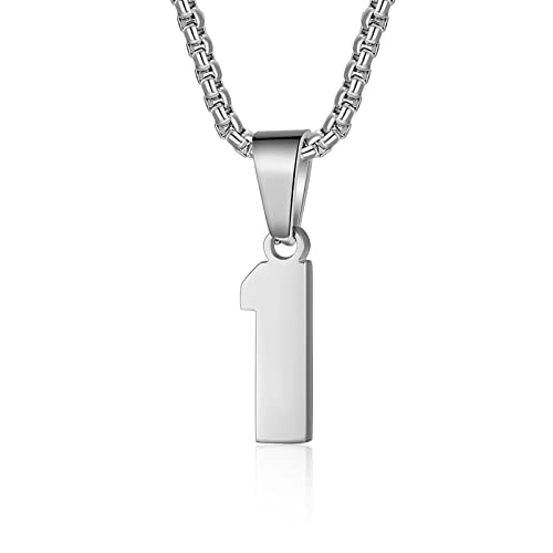 Susook Number Necklace for Boy Black Athletes Number Stainless Steel Chain 00-99 Number Charm Pendant Personalized Sports Jewelry for Men Basketball Baseball Football - color: Silver, style: 1