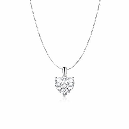 Savlano 925 Sterling Silver Moissanite Pendant Necklace, 6MM,8MM Round, Princess & Heart Cut 0.8–2CT D Color, with 18" Box Chain for Women – Comes with A GRA Certificate – Made in Italy - style: 2ct 8mm Heart Cut