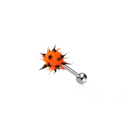 Pierced Owl 14GA 316L Stainless Steel Soft Silicone Spike Ball Tongue Barbell - style: Orange/Black