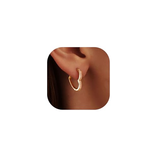 LLWOM Gold Huggie Earrings for Women-14k Gold/Silver/Rose/Black Plated Heart Hoop Earrings Hypoallergenic Lightweight Hoops Gifts - style: CZ Heart