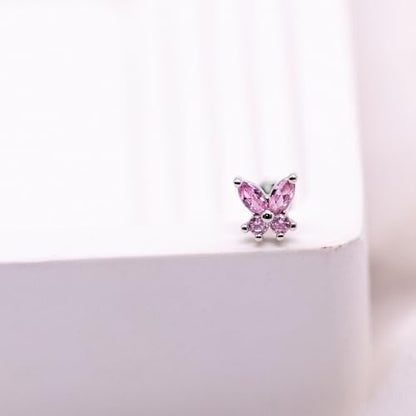 VERAMI 16G Surgical Steel Pushin Lip Rings Butterfly Flower Bee Nose Stud Rings Top Push in Threadless Flat Back Nose Rings Studs Cartilage Earrings for Womens - color: STYLE-7